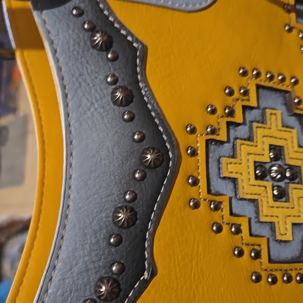 Yellow and Blue Studded Women's Bag, EUC - Picture 9 of 14